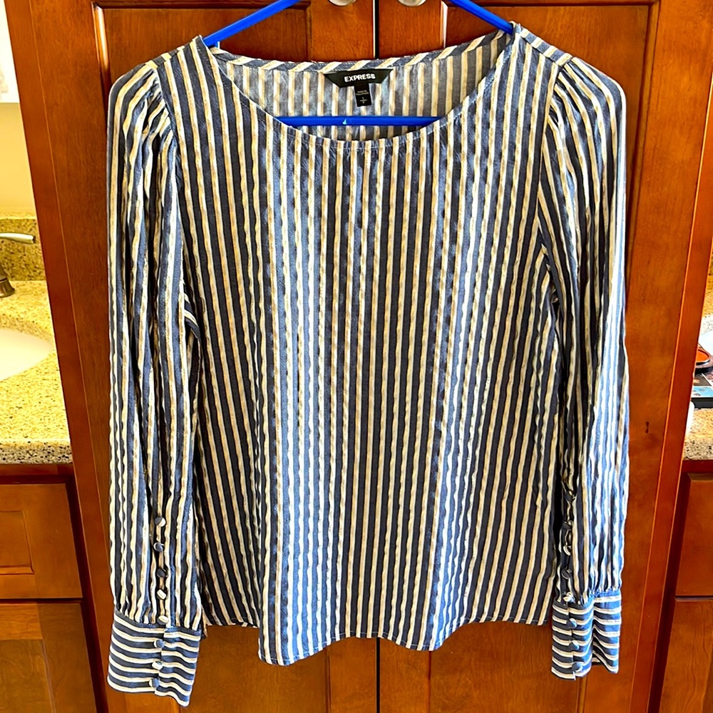 Express Size: Small Gold/White/Blue stripes long sleeve shirt